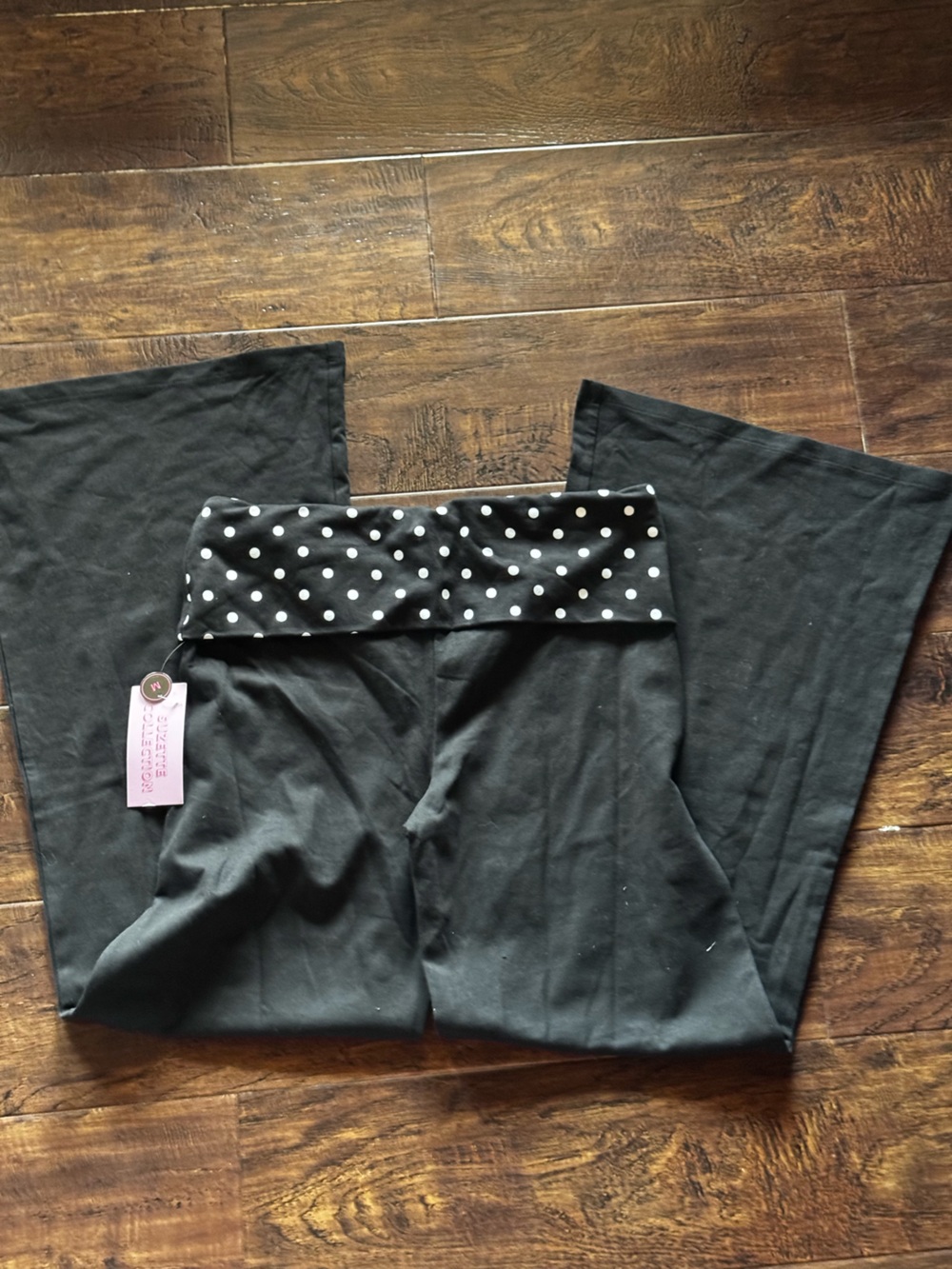 NWT Suzette Collection Black Wide Leg Fold Over Waistband Polka Dots Size Medium